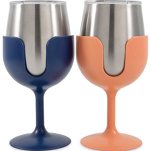 Camco 51917 Wine Tumblers, 8 Oz., Navy & Peach, 1 Pr. - 51917 - 17-51917F1