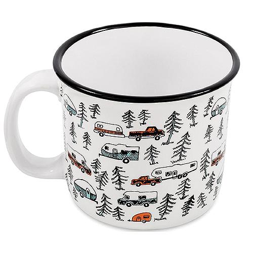 Camco 53383 Ceramic Mug, 14 Oz., White Sketch Rv/Trees - 53383 - 17-53383F1