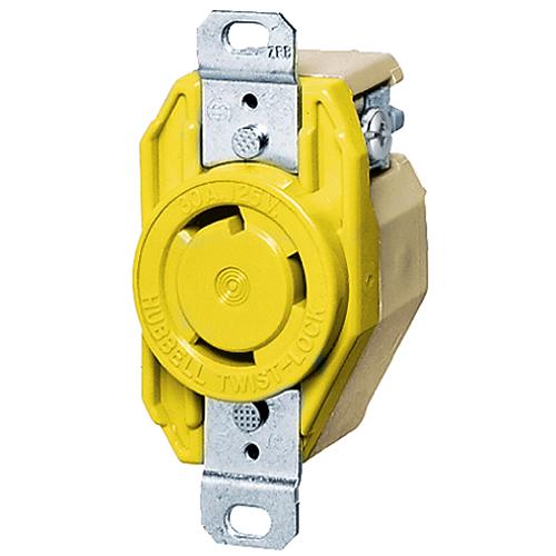 Hubbell Hbl26Cm10 Yellow 30A 125V Twist Lock Heat Resistant Rynite Body Single Receptacle - Hbl26Cm10 - 36-Hbl26Cm10F1