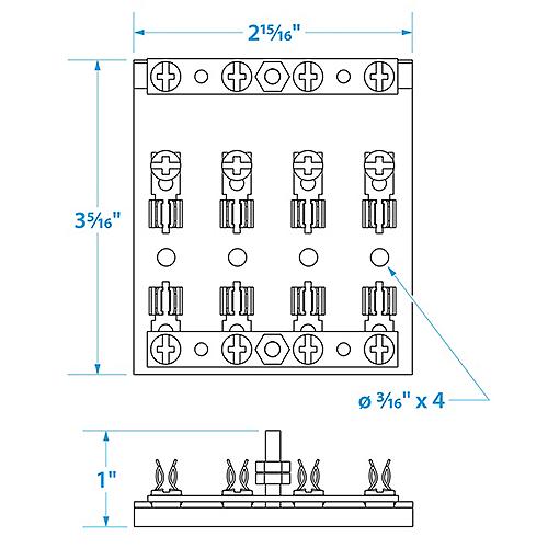 Seachoice 4-Gang Fuse And Terminal Block, Brass Clips And Contacts, Sfe 20 Amp Of 3Ag Fuse - 13431 - 50-13431F1