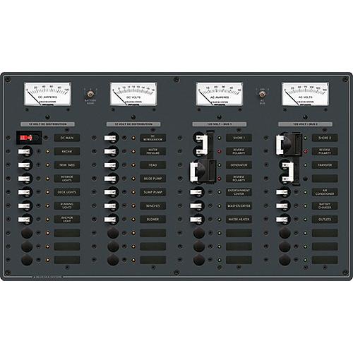 Blue Sea Systems 8086 Ac 3 Sources + 12 Positions & Transfer/Dc Main + 19 Positions Circuit Breaker Panel - 8086-Bss - 661-8086F1