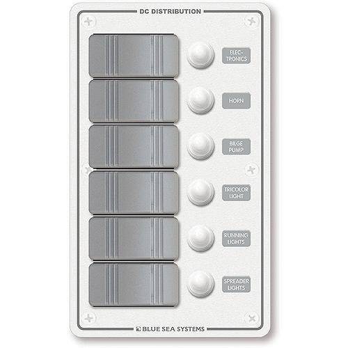 Blue Sea Systems 8273 Contura Water Resistant 12V Dc Circuit Breaker Panel - 6 Positions, White - 8273-Bss - 661-8273F1