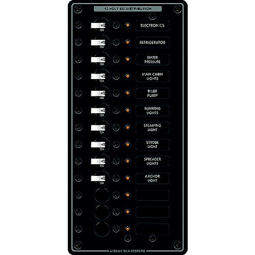 Blue Sea Systems 8376 Traditional Metal Dc Circuit Breaker Panel - 13 Positions - 8376-Bss - 661-8376F1