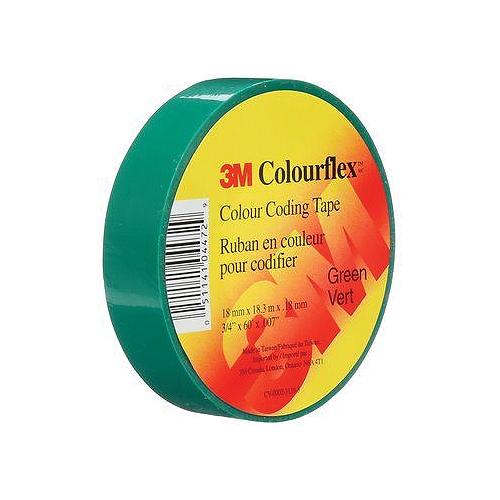 3M Colourflex™ Coloured Vinyl Electrical Tape, 18Mm X 18.3M, Green, 40/Case - 7100169430 - 71-66111F1