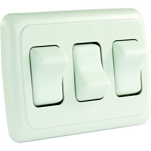 Jr Products 12025 White Triple Rv Rocker Switch Assembly With Bezel - 12025 - 342-12025F1