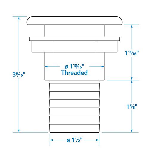 Seachoice Thru-Hull Connector W/ Broad Flange, White Finish, 1.5 In. - 50-18111 - 50-18111F1
