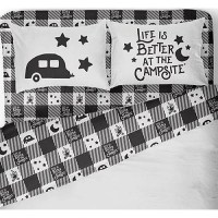 Camco 53474 Bed Sheets, King, Buffalo Plaid, Blk/White - 53474 - 17-53474F1