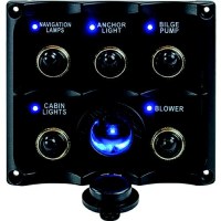 Seadog 424627-1 Water Resistant Toggle Switch Panel W/5 Switches & Power Stocket - 424627-1 - 354-4246271F1
