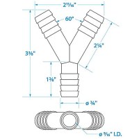Seachoice 3-Way Y Fitting, Fits 3/4 In. Id Hose, Black Plastic - 18231 - 50-18231F1